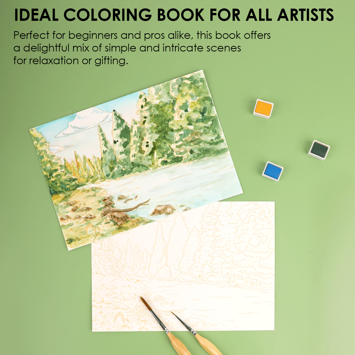 15 Sheets 140LB Forest-Themed Watercolor Coloring Book