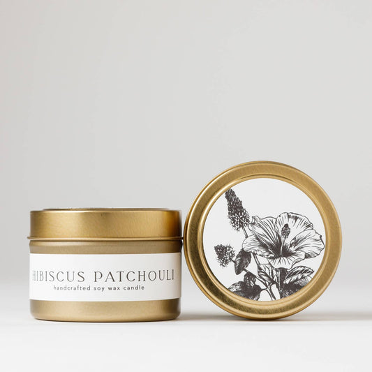 Hibiscus + Patchouli : Tin Soy Candle  ( spring summer )