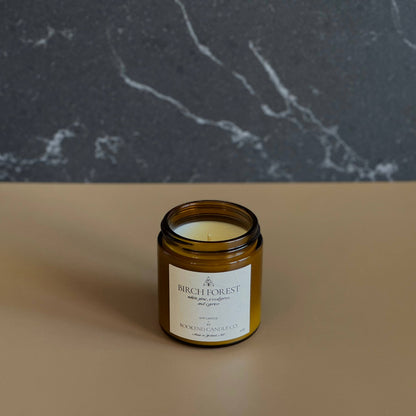Birch Forest - White Pine & Eucalyptus Candle - Amber Glass