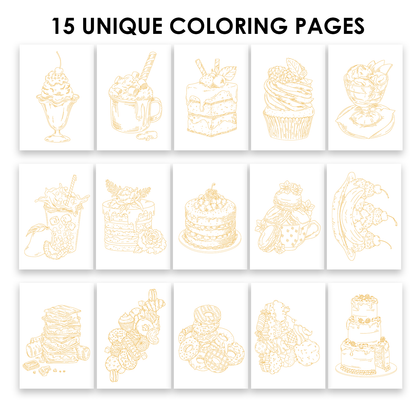15 Sheets 140LB Dessert-Themed Watercolor Coloring Book
