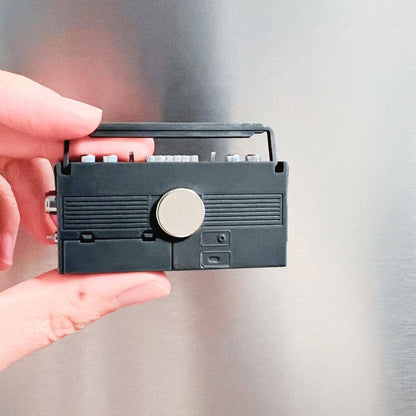 Retro Mini Cassette Tape Player Fridge Magnet_Black