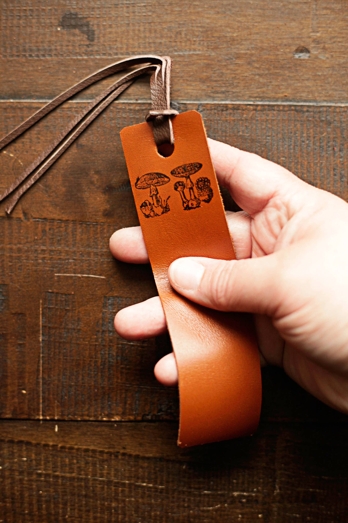 Leather Bookmark - Mushrooms