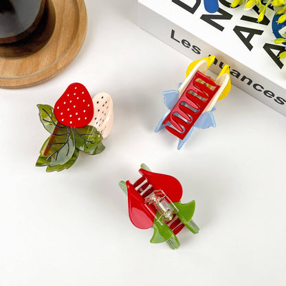 Two Strawberry Claw Clip, Fruit Hair Clip