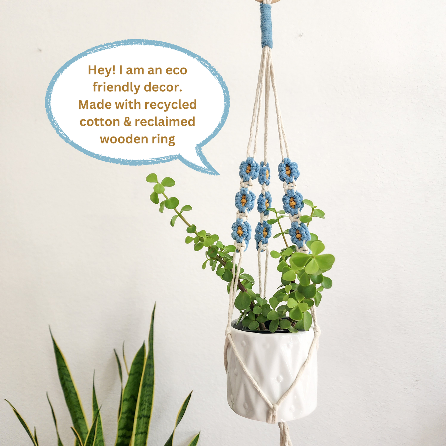 Floral Daisy Plant Hanger, Handmade Macrame Plant Accessory