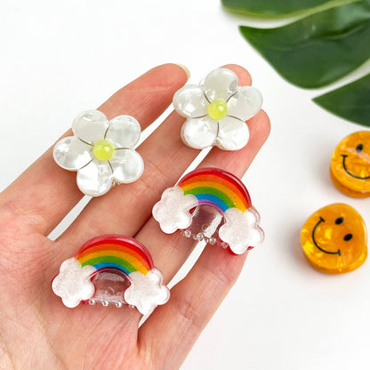 Mini Smiley Face Hair Claw Clip, Cute Floral Hair Clip