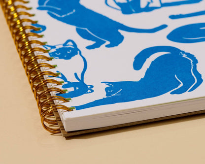 Letterpress A5 Spiral Notebook (Lined)—Cat Toile