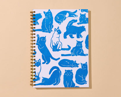 Letterpress A5 Spiral Notebook (Lined)—Cat Toile