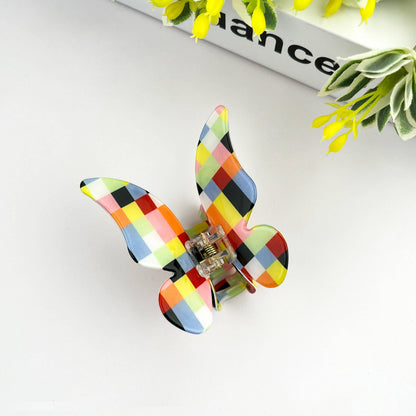 Colorful Checkerboard Butterfly Hair Claw Clip