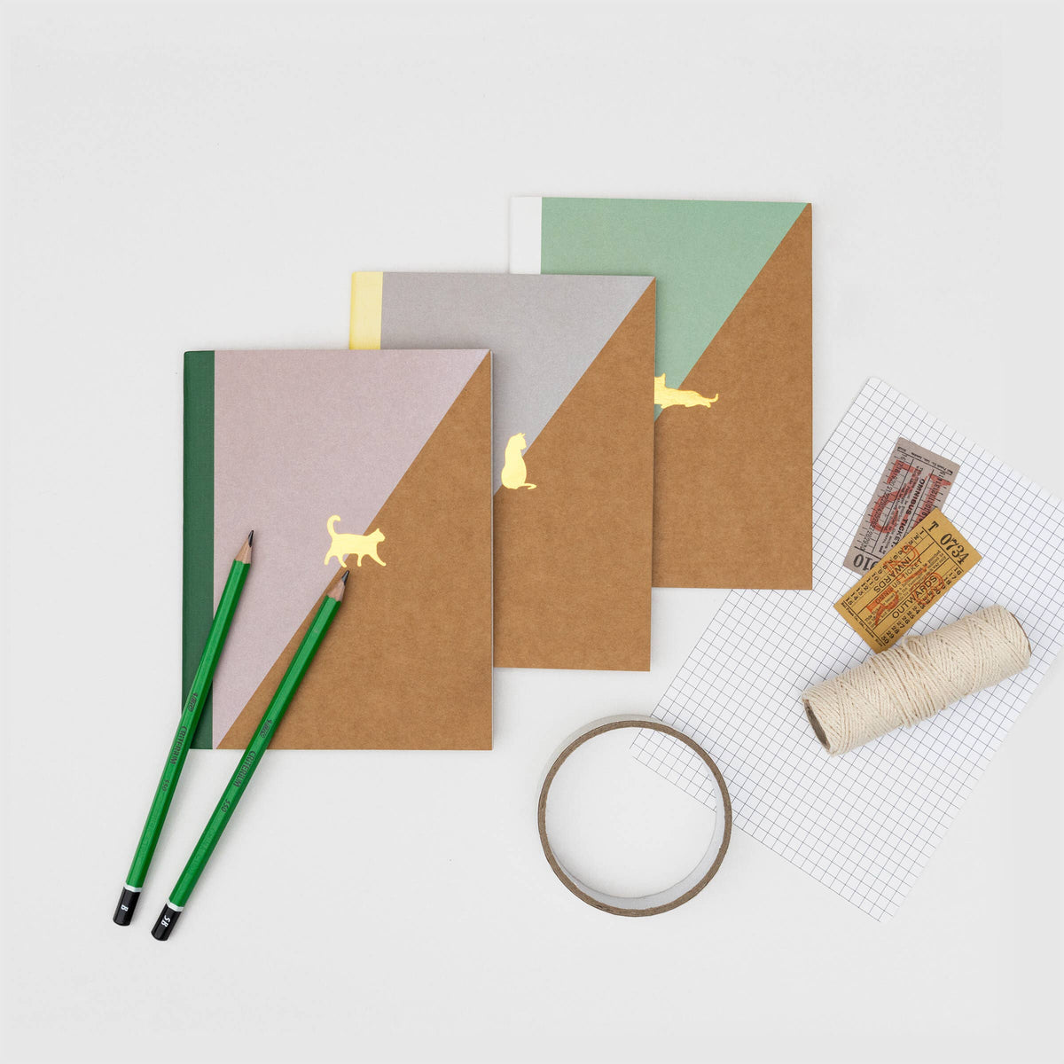 Cat Notebook - Screen-printed pack of 3 ruled pocketbooks