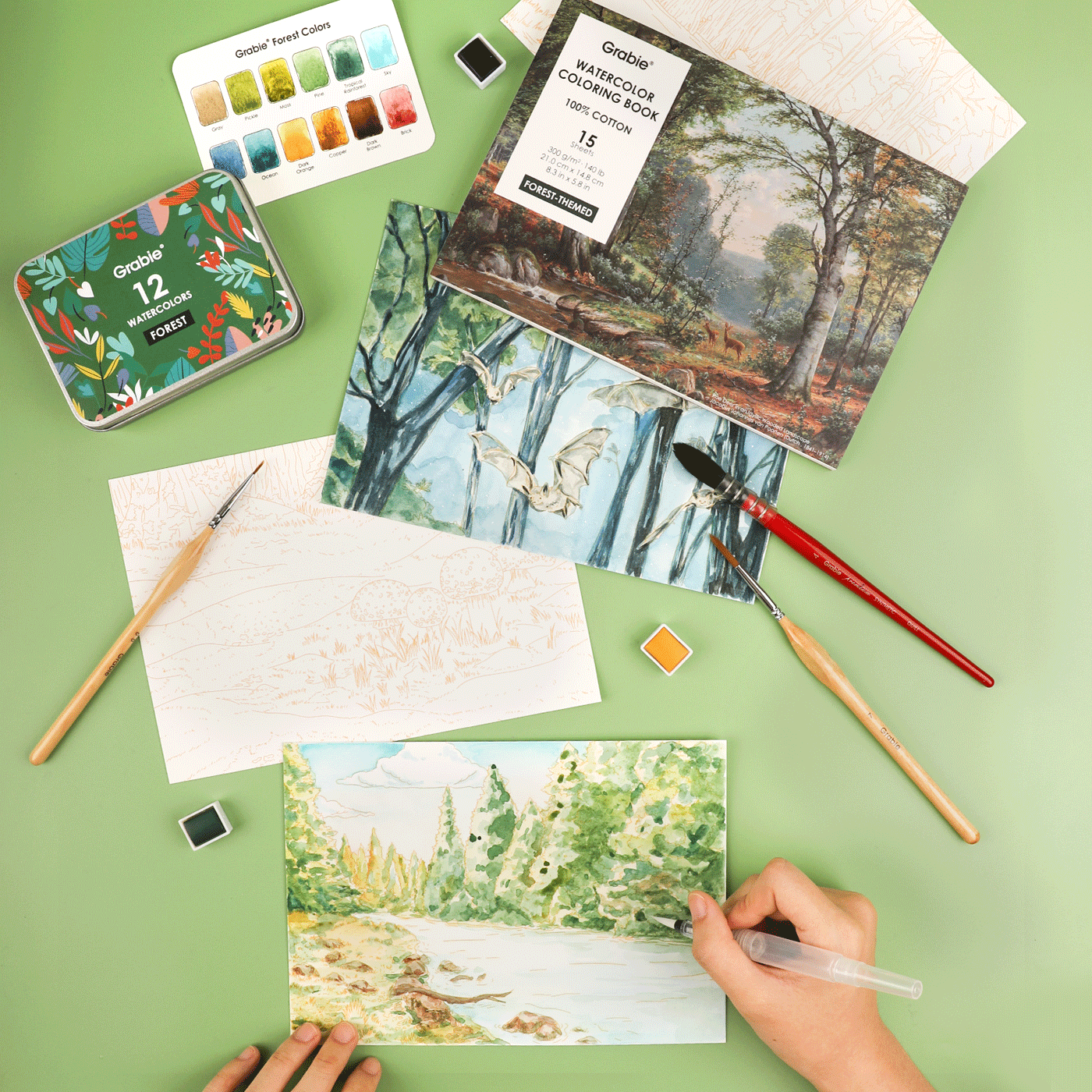 15 Sheets 140LB Forest-Themed Watercolor Coloring Book