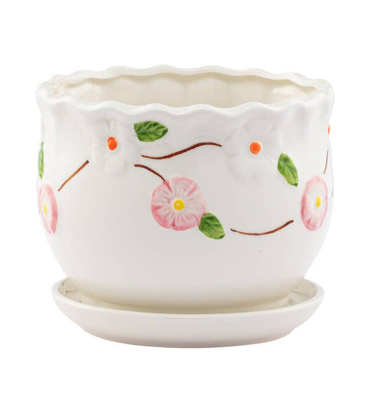 Apple Blossom Planter w/Saucer - Summer -  #17735