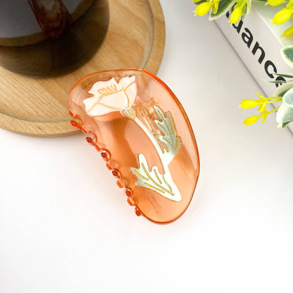 Semi-Circular Floral Hair Clip, Springtime Acetate Claw Clip