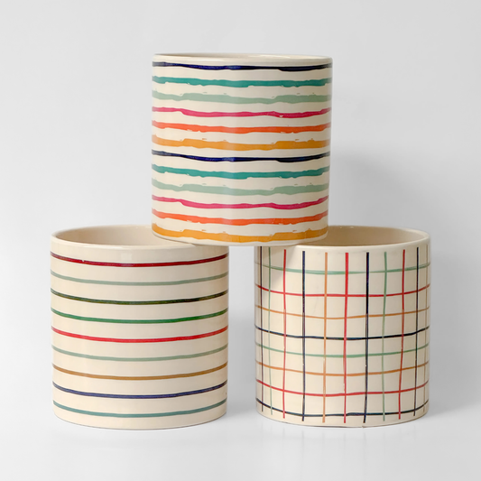 4.5"D Assorted Colorful Cylinder Ceramic Pots - Cream