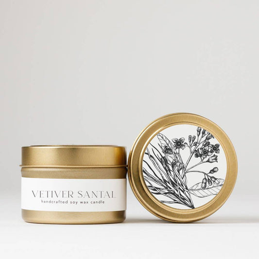Vetiver Santal : Tin Soy Candle ( winter spring )