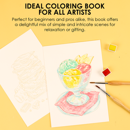 15 Sheets 140LB Dessert-Themed Watercolor Coloring Book
