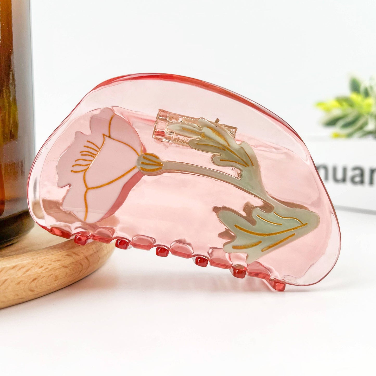 Semi-Circular Floral Hair Clip, Springtime Acetate Claw Clip
