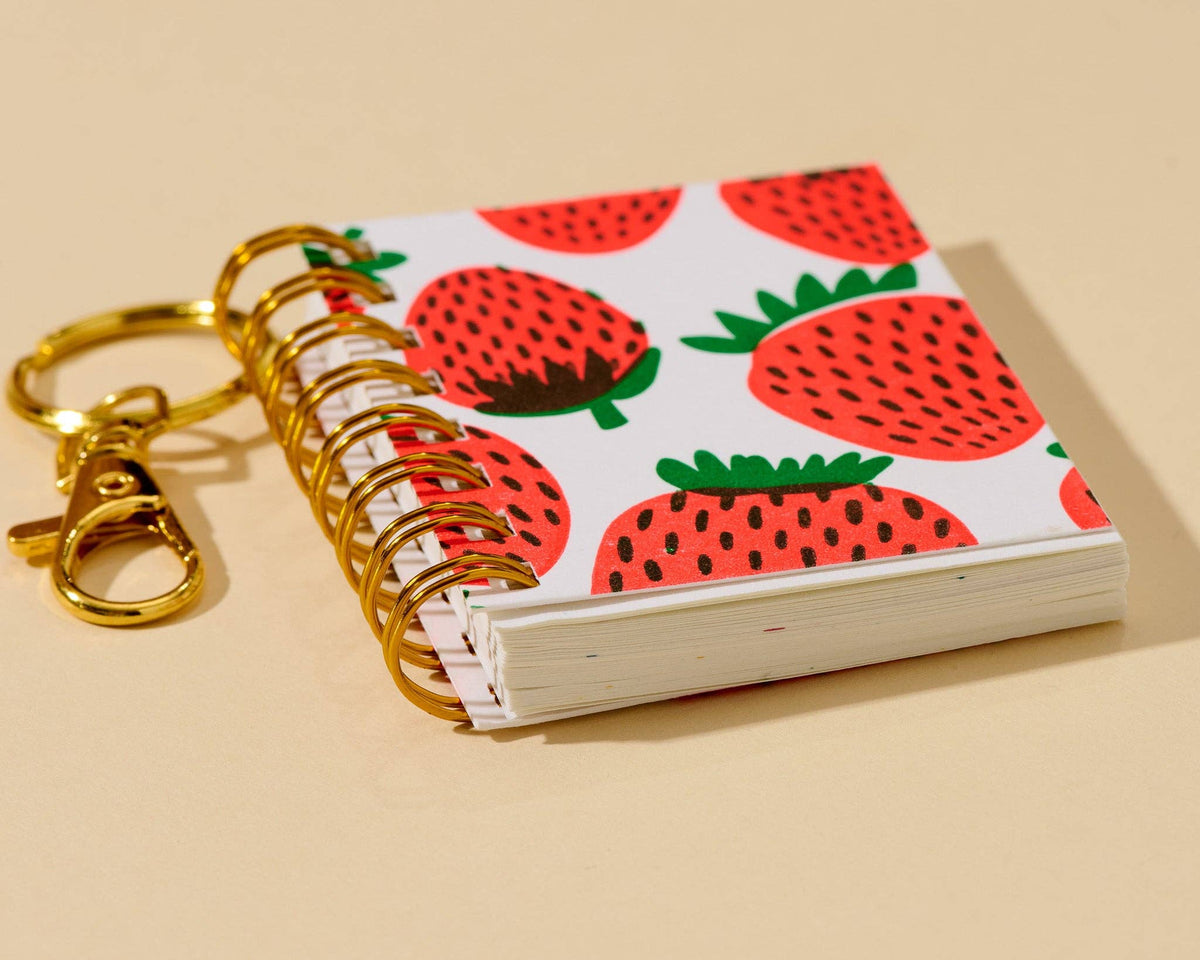 Letterpress Teenybook Mini Notebook Bag Charm—Strawberry