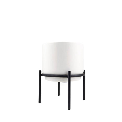 4" Solid White Ceramic Planter with Black Metal Stand