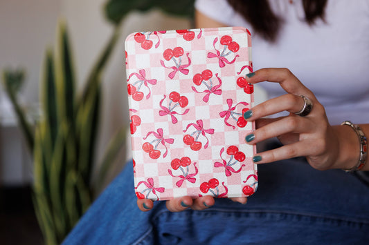 Retro Cherries Clear Back and Handstrap Kindle Case